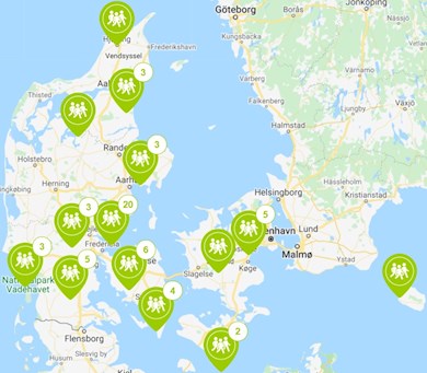 Danmarkskort over gåfællesskaber